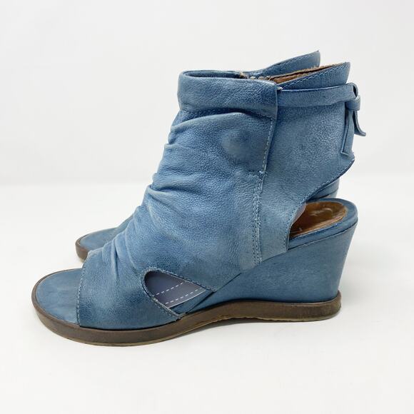 Miz Mooz Denim Blue Leather Open Toe Wedge Ankle Booties Women's EU Size 36 - Picture 3 of 10